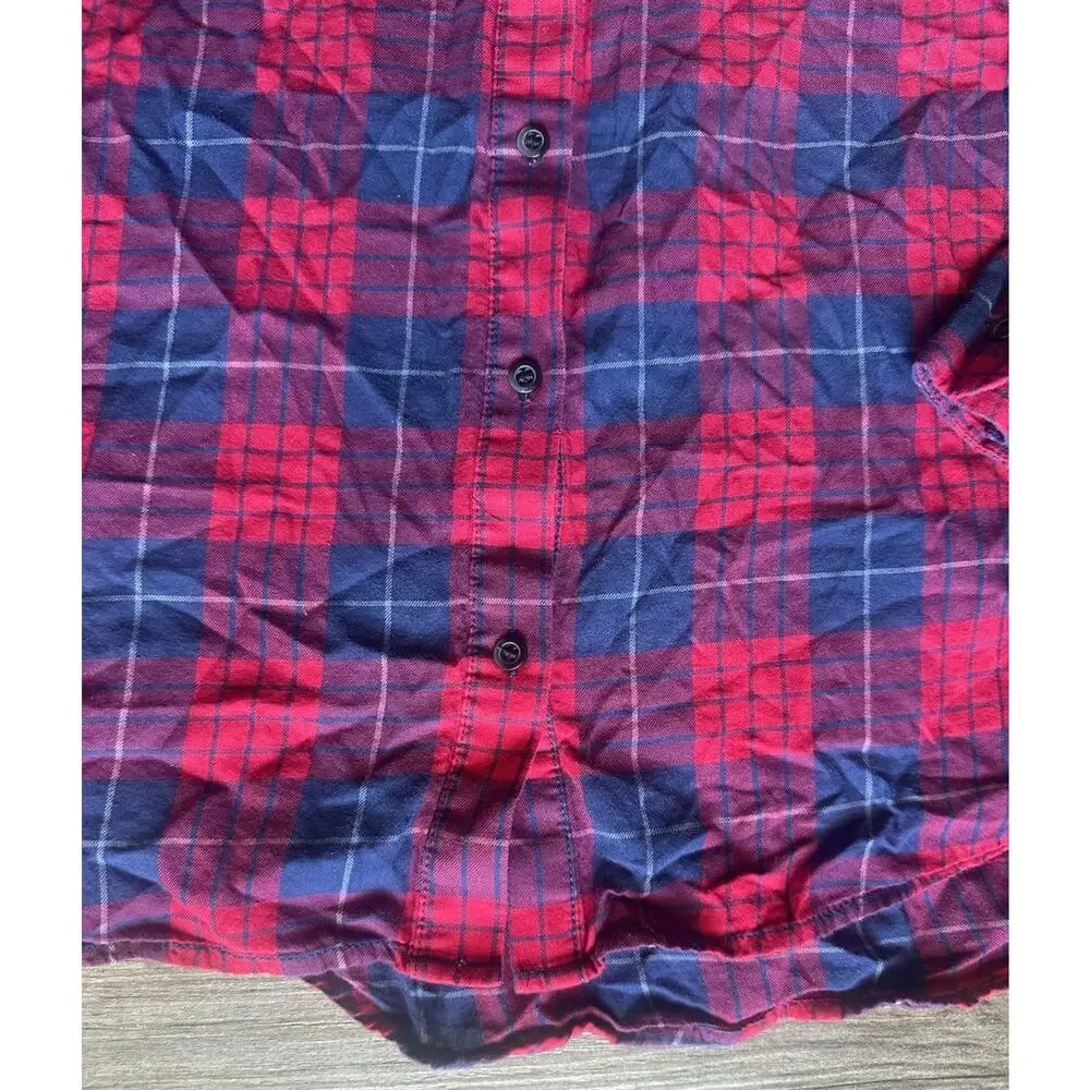 J.Crew Boy Fit Women's Size M Red / Blue Plaid Button-Up 100% Cotton Shirt - Picture 4 of 16